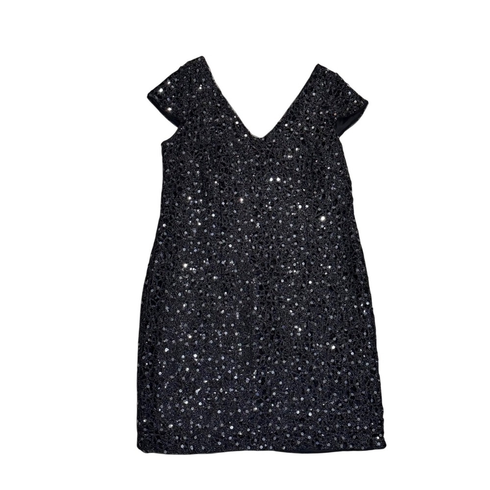 Adrianna Papell Cocktail‎ Dress Women 16W Black Excellent Sequin V-Neck Shift
